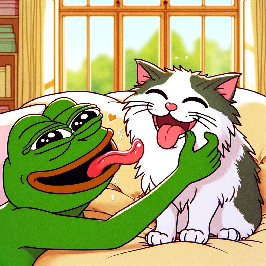 Pepe licking a cat